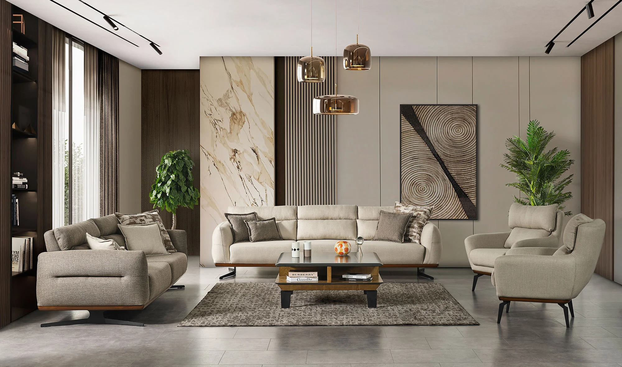 Becky Koltuk Takımı - Gri - Bej