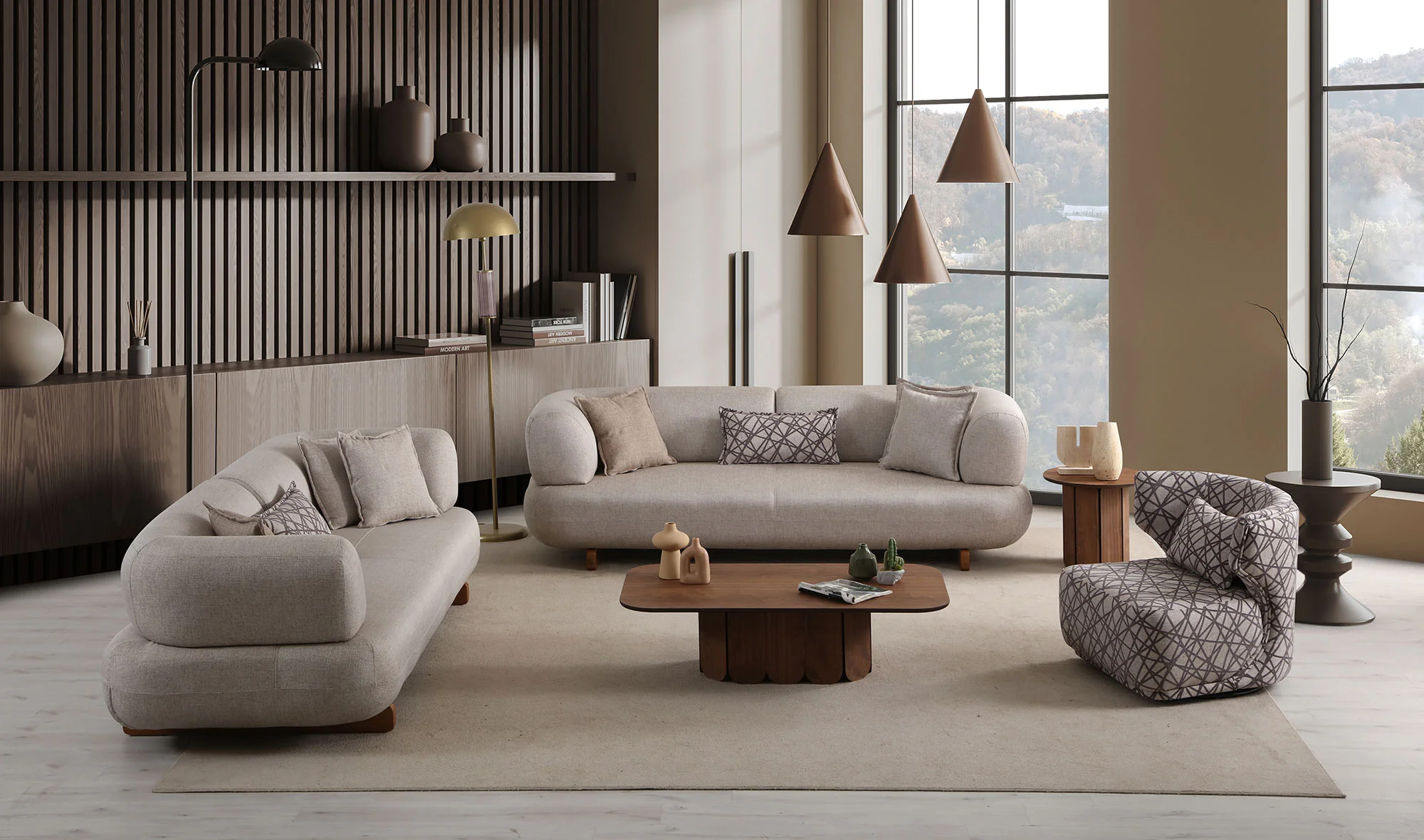 Brown Koltuk Takımı - Yatakl? - Ah?ap Ayakl?