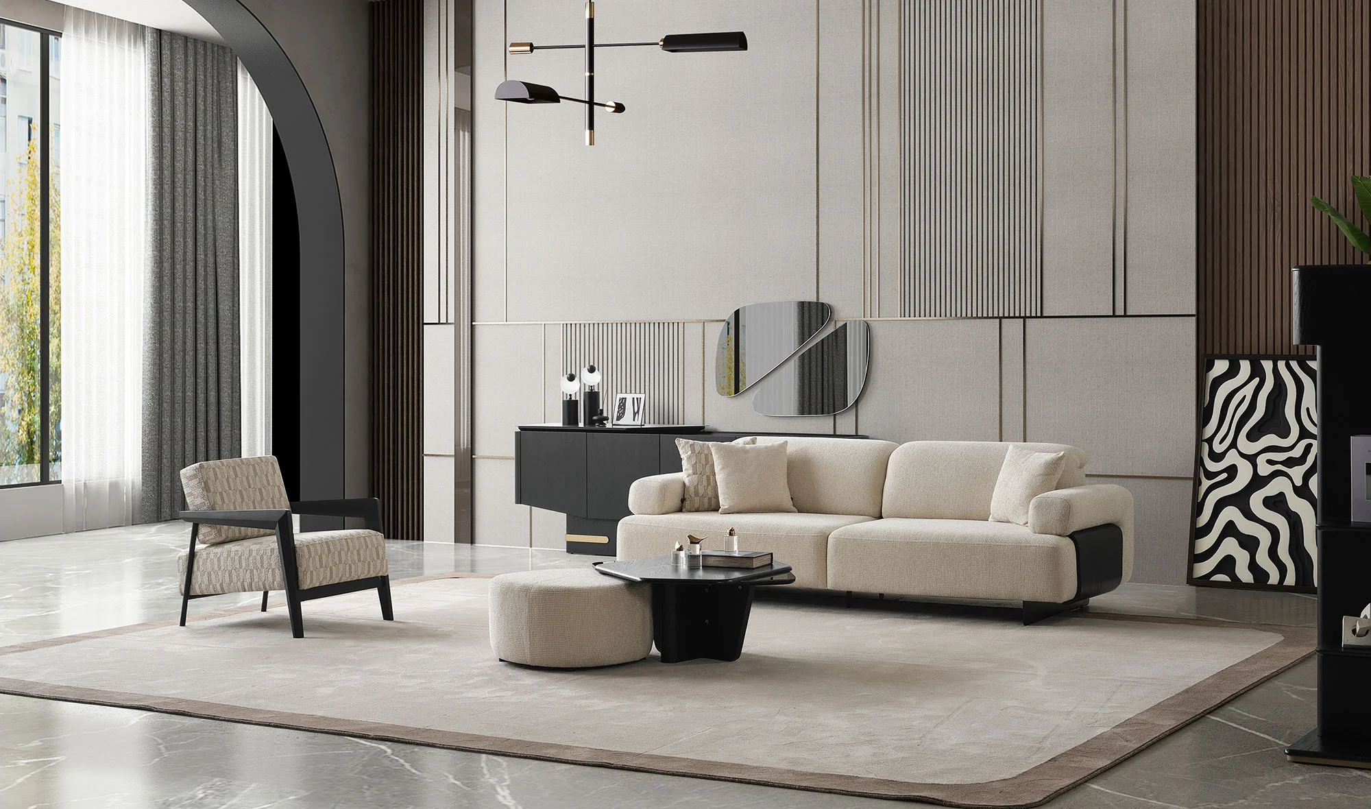 Latoya Koltuk Takımı - Ah?ap Kollu - Siyah