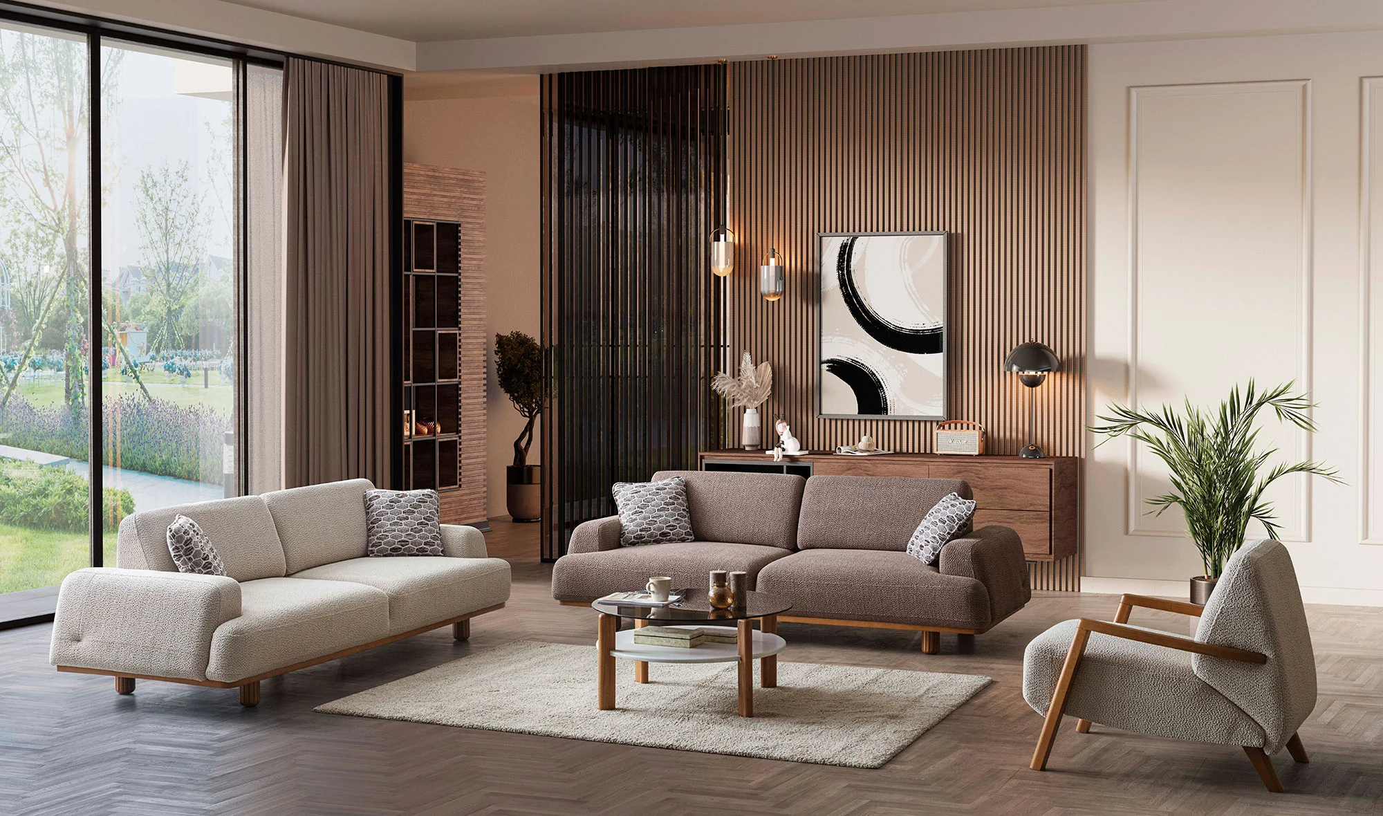 Linz Koltuk Takımı - Kahve - Krem