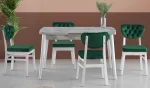 Gri Mermer Masa + 4 Adet Yeşil Sandalye