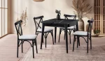 Siyah Mermer Desen Masa + 4 Adet Siyah Sandalye