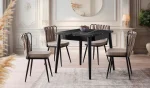 Siyah Mermer Desen Masa + 4 Adet Siyah Sandalye