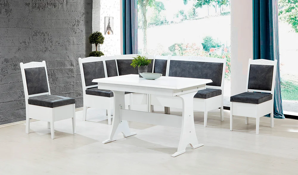 Hicran Mutfak Köşe Takımı Beyaz - Gri