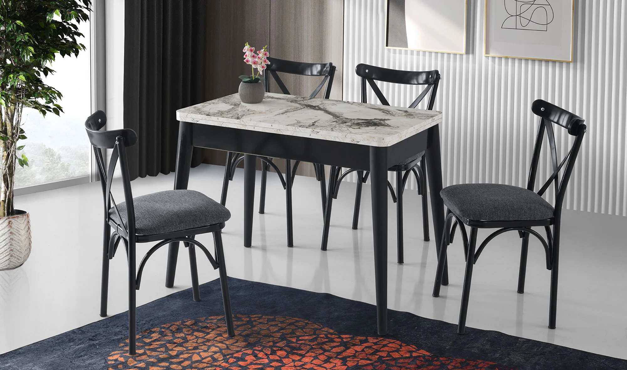 Linen Yemek Masas? Takımı - Mermer