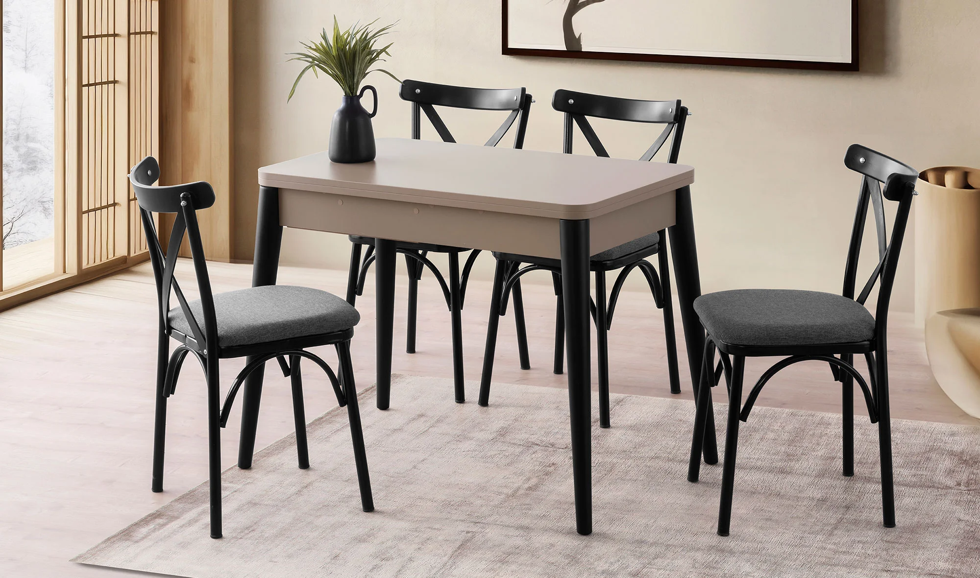 Linen Yemek Masas? Takımı - Vizon