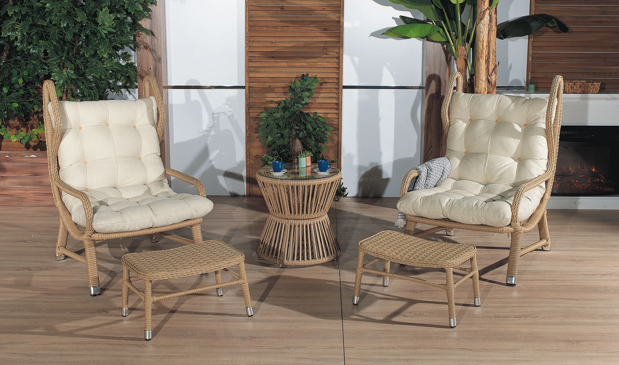 Madlen Rattan Çay Seti