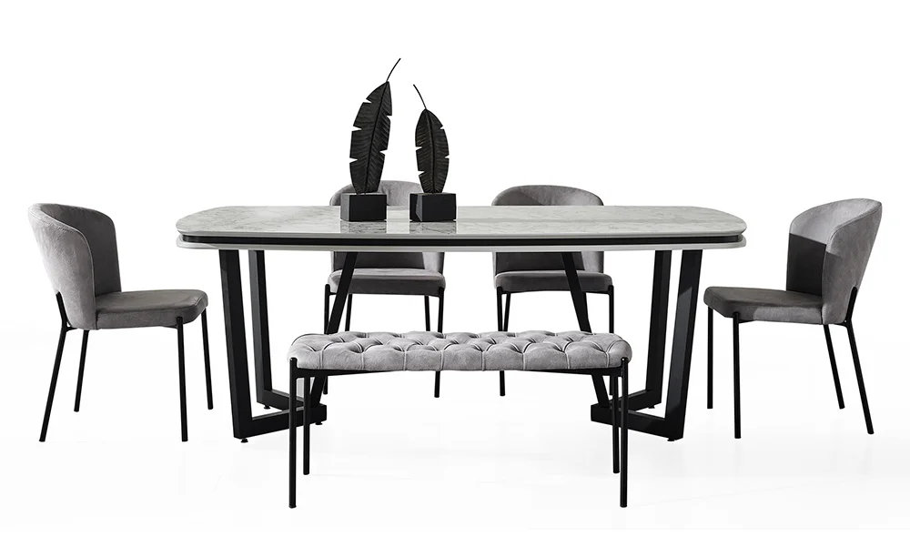Mood Gri - Mermer Yemek Masas? Takımı