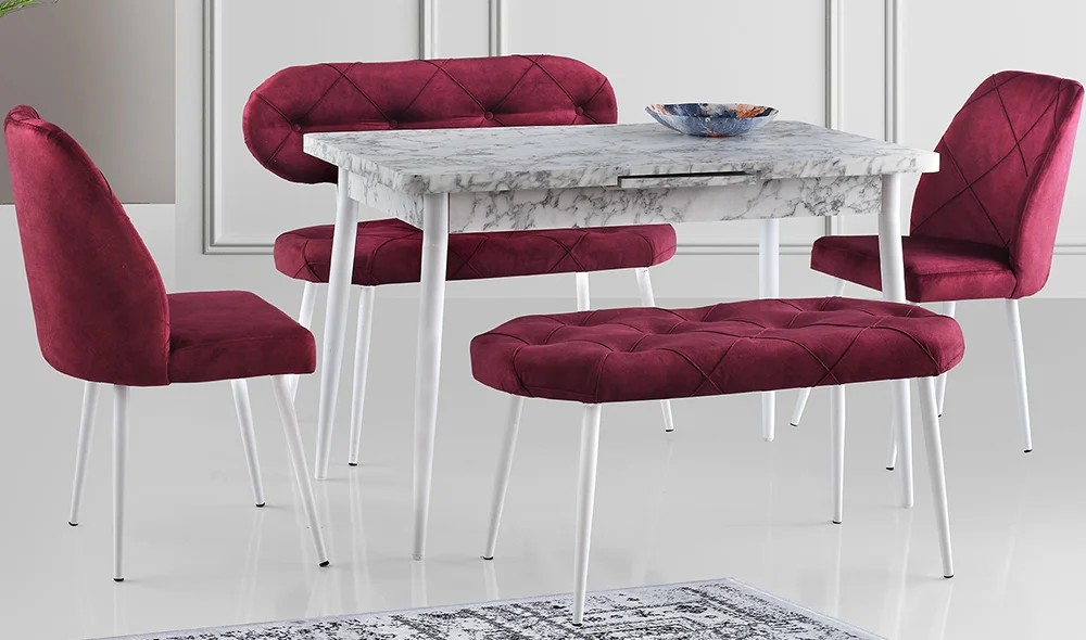 Mor Kapitoneli Yemek Masası Takımı