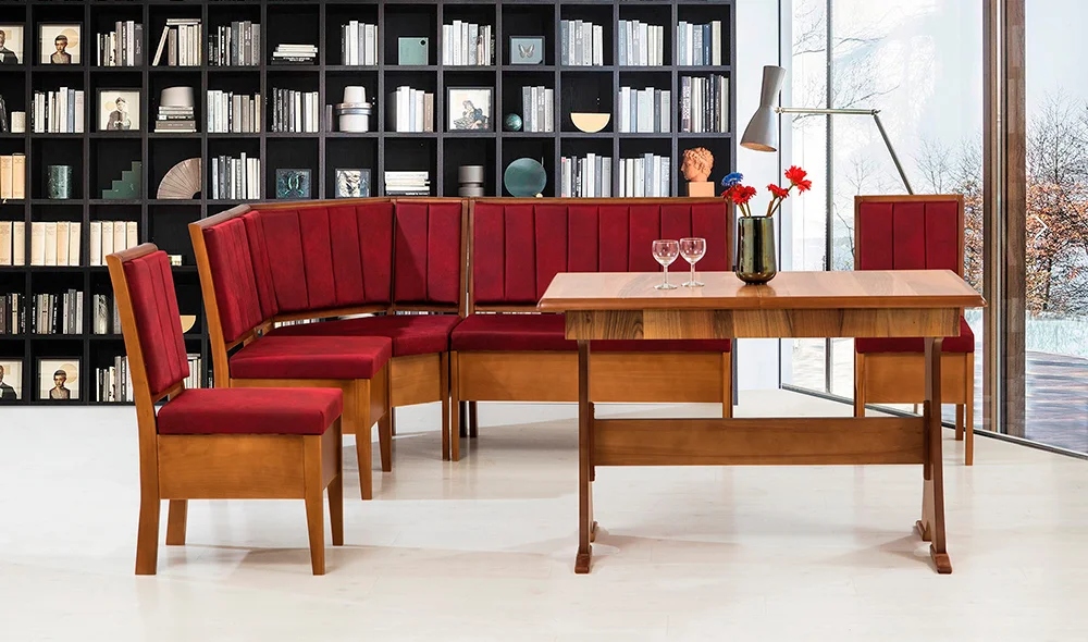 Riva Mutfak Köşe Takımı Ceviz - Bordo