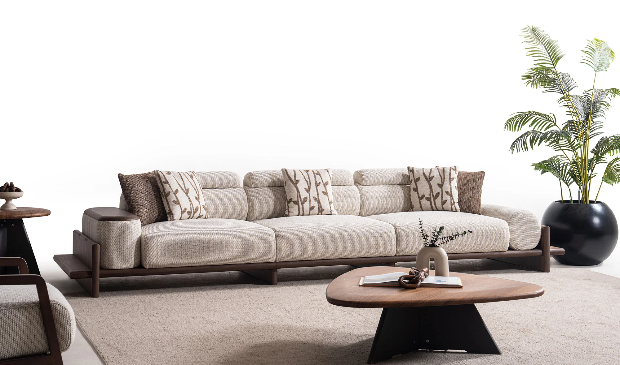 Alya Krem Kanepe - Çap Kol - Beşli