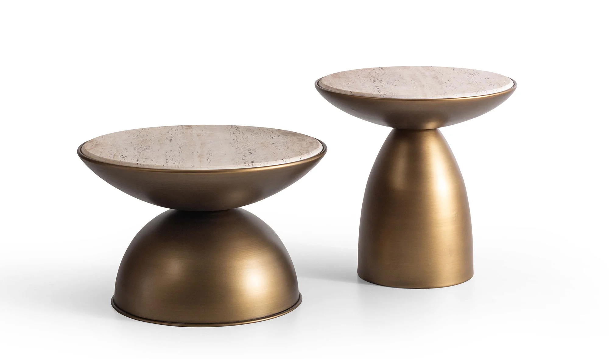 Joy Sehpa Seti - Brass - Traverten