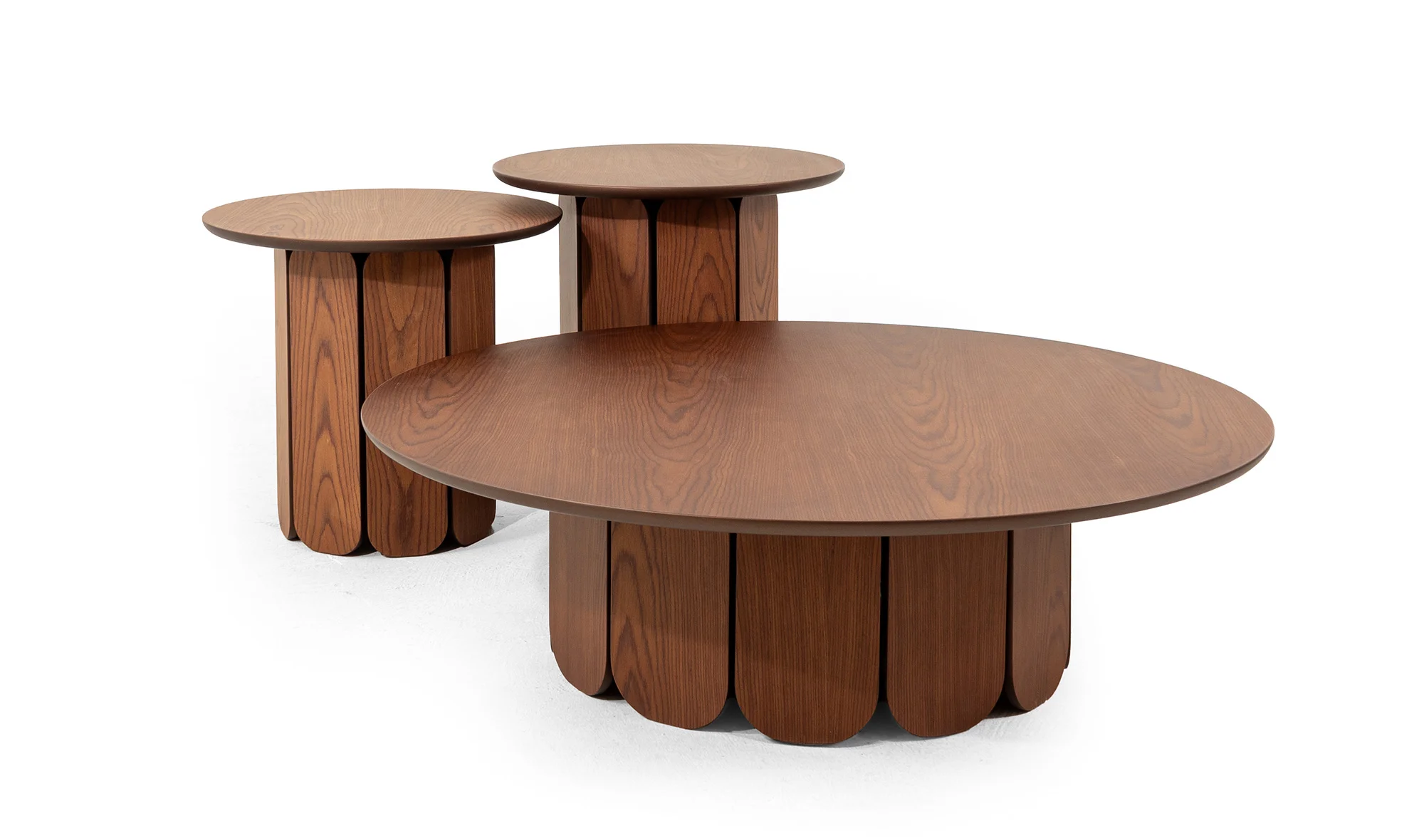 Mandala Ceviz Sehpa Seti - Silindir