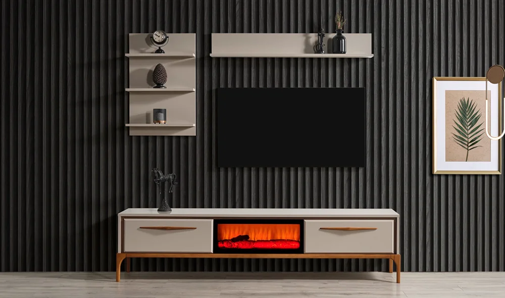 Ba?dat Tv Ünitesi - ?ömineli - Bej