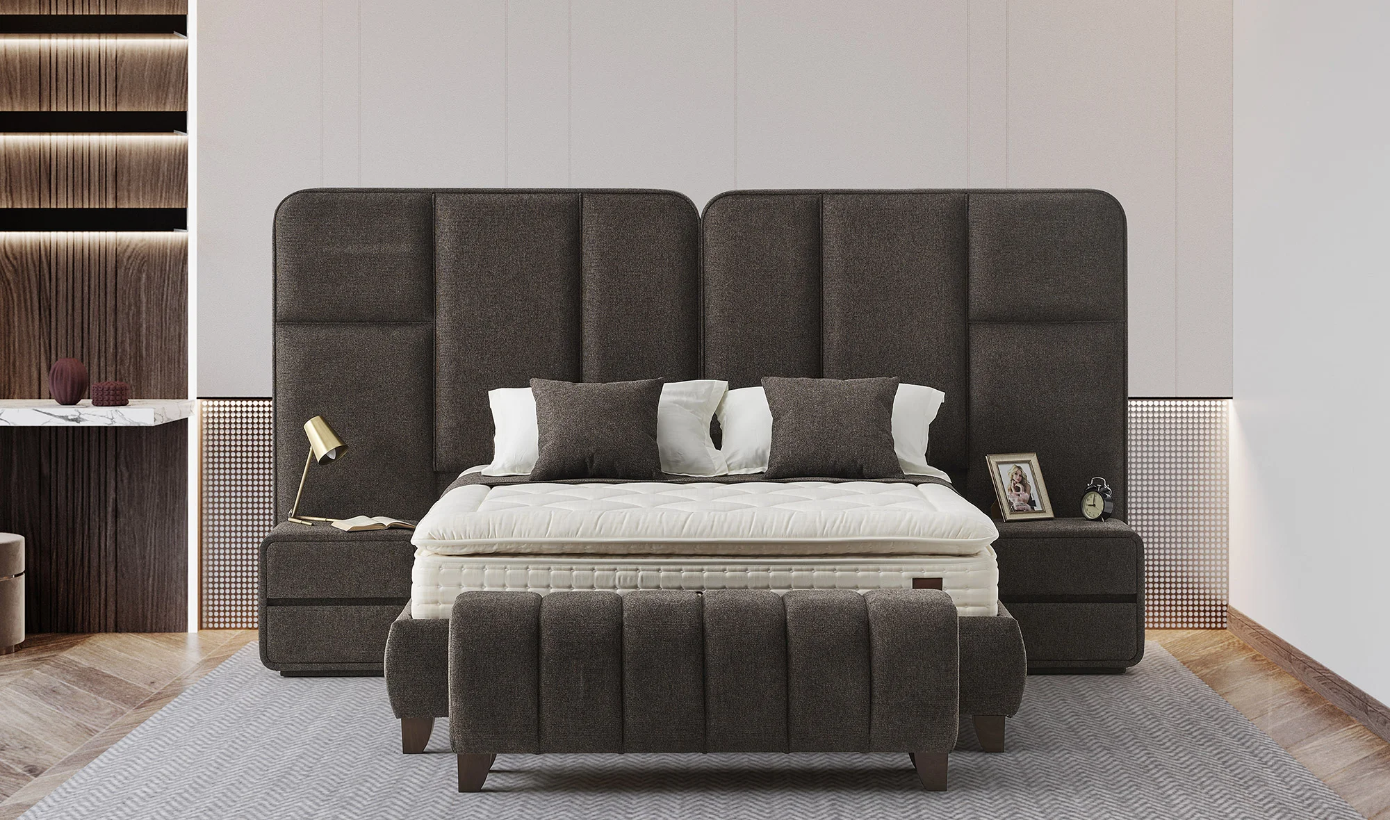 Brown Dublin Baza + Başlık + Yatak