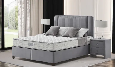Silver Meridian Base + Headboard + Mattress