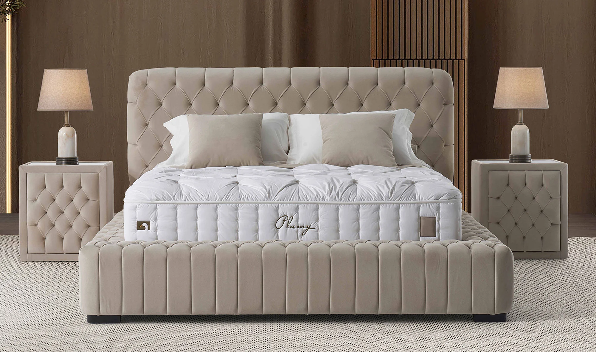 Plumy Baza + Başlık + Yatak - Krem