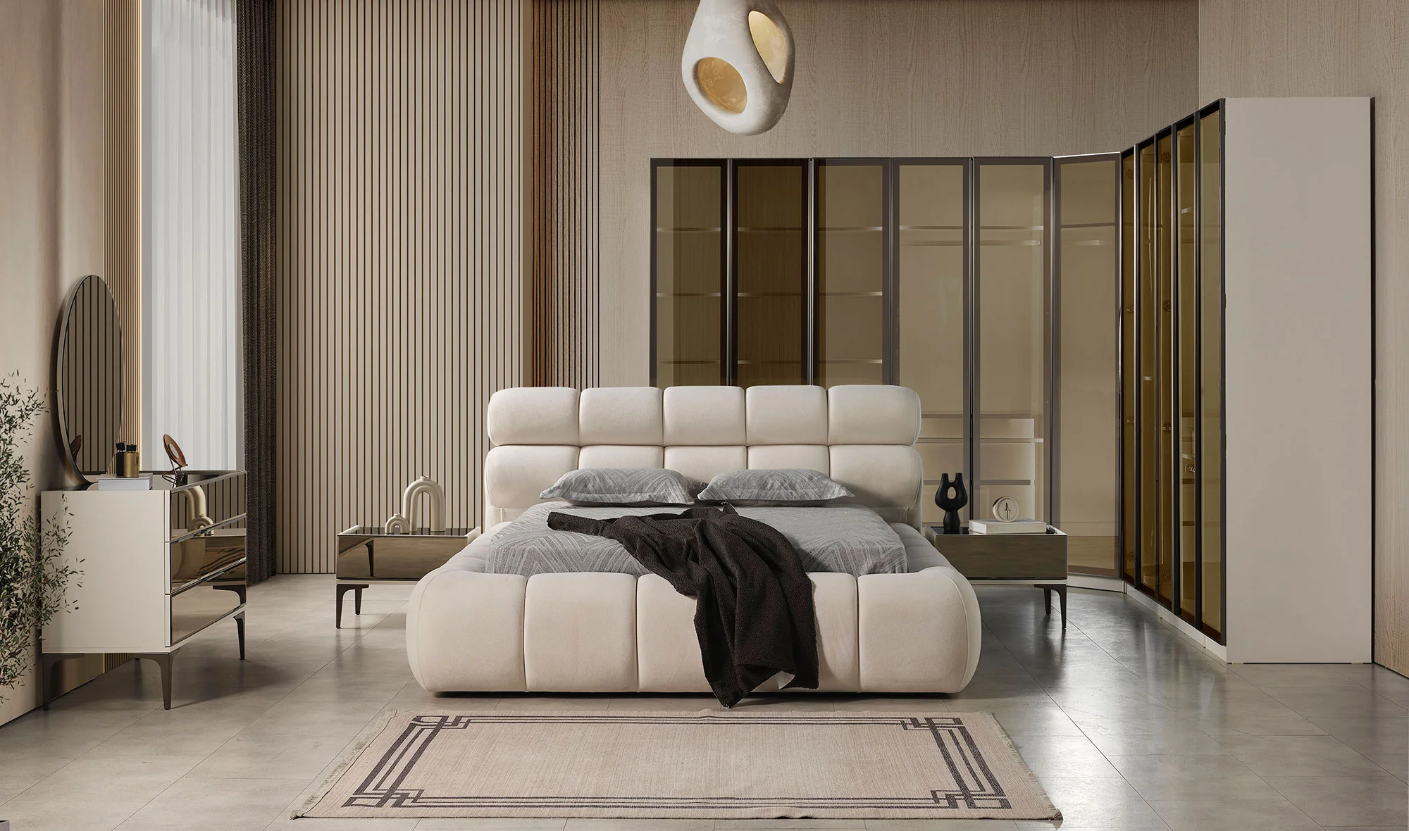 Cardiff Bazalı Yatak Odası - Köşe Dolabı