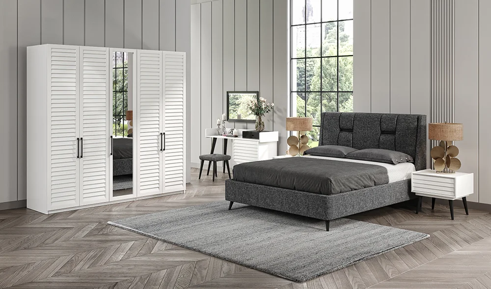 Çizgi Yatak Odası - Beyaz