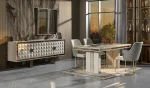 Konsol + Açılı yemek masası + 6 sandalye