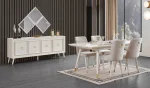 Konsol + Açılı yemek masası + 6 sandalye