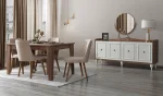 Konsol + Açılı yemek masası + 6 sandalye