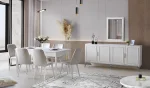 Konsol + Açılı yemek masası + 6 sandalye